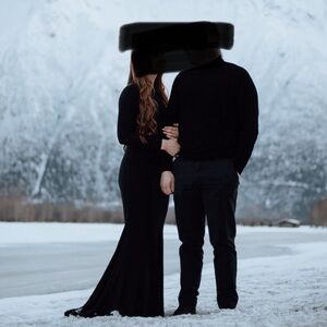 Black Maxi Dress With Train/ Open Back